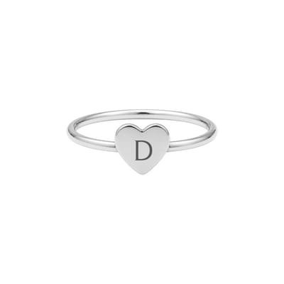 Ring met Initiaal Hart Zilver, USA 6 / NL 16.5 (52mm)