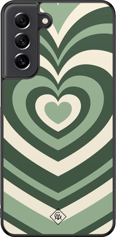 Casimoda® hoesje - Geschikt voor Samsung Galaxy S21 FE - Hart Swirl Groen - Zwart TPU Backcover - Geen opdruk - Groen