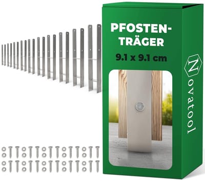 Novatool 10x grondhulsset H-vorm 91x91x600 mm, grondhuls parasolpaalhouder hekpaal houten paal grondhuls grondpen om in te slaan, verzinkt, met schroeven