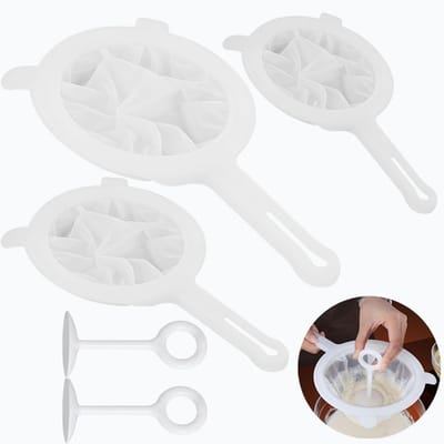 Trechter keuken-jamtrechter-vultrechter-Set van 5 stuks 200 mesh fijne zeef, yoghurtzeef, sapzeef - keukenzeef voor het persen van sappen - geschikt voor melk, thee, notenmelk, sojamelk, sap, yoghurt, koffie, honing-wit