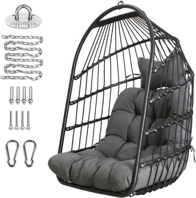 Eierstoel Klapbaar - Hangstoel Rotan - Ontspannen Buiten - Inclusief Ophangset - 108 x 73 cm - Zwart