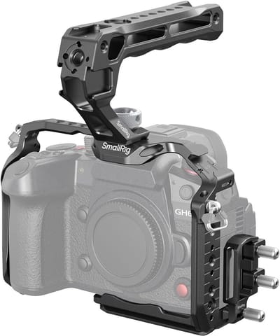 Quick Release Cage Kit voor Panasonic LUMIX GH7 / GH6 met Top Handle, HDMI & USB-C Kabelklem, 1/4"-20 Draadgat en ARRI Locatiegaten voor Professionele Videoproductie