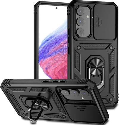 MobyDefend Hoesje - Geschikt voor Samsung Galaxy A14 - Pantsercase Met Draaibare Ring - Zwart