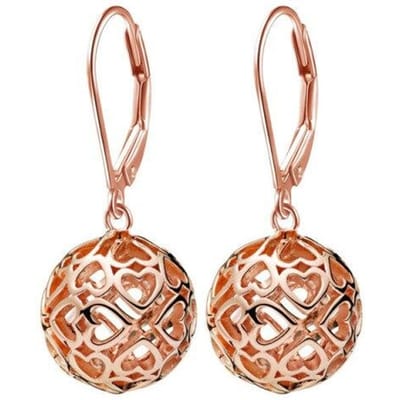 Boucles d'oreilles creuses en forme de cœur en or Rose, boule ronde en argent Sterling 925, longues pampilles pour filles et femmes, bijoux cadeaux beige
