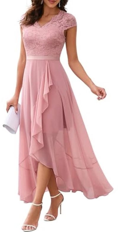 Elegante V-hals Avondjurk met Kant en Chiffon voor Feest en Bruiloft