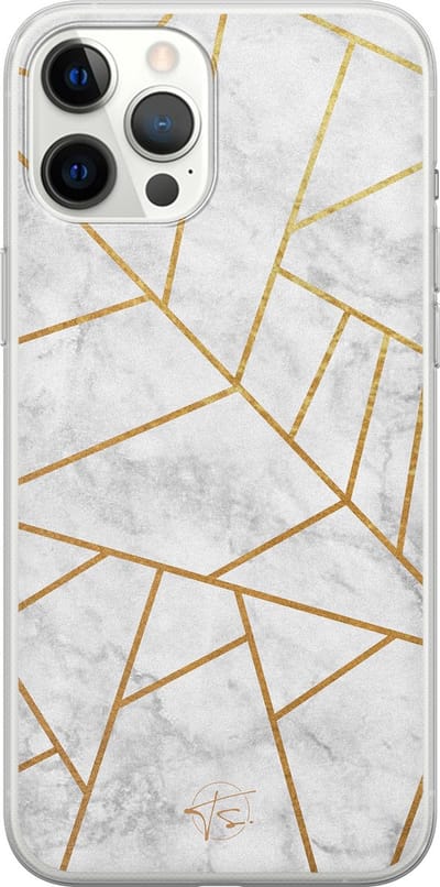 Hoesje geschikt voor iPhone 12 Pro Max - Geometrisch marmer - Soft Case - TPU - Marmer - Grijs - Mooie Telefoonhoesjes