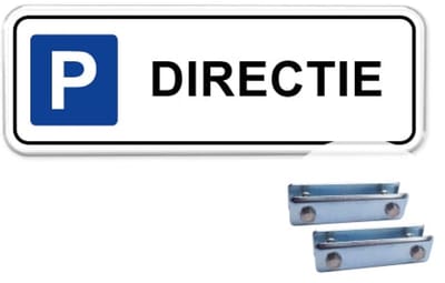 Parkeerbord Directie met kader - Weerbestendig Aluminium - 40x15 cm - Bevestiging: Met hekbeugels (voor spijlen- of gaashek)