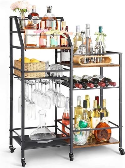 Thuys – Barkast – Drankkast – Barmeubel – Vinoppbevaring Med Barvogn – 44 x 18 x 33cm – Zwart