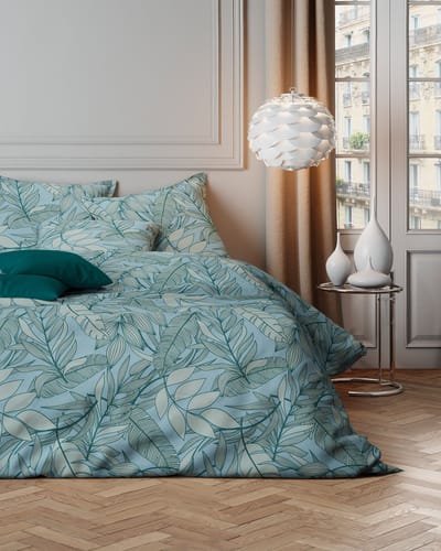 Mistral Home - DEKBEDOVERTREK - katoensatijn - 140 x 200 cm + 65 x 65 cm - eenpersoons - botanisch - groen