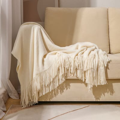 130x240CM gebreide bankdeken zachte en comfortabele hoes deken bedeinde deken bank handdoek geschikt voor bank, bed - Beige