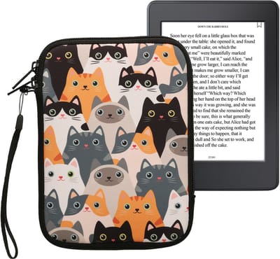 kwmobile Universele Cover voor eReader - Neopreen hoesje Katten design oranje / zwart / wit - 17 x 12 x 2 cm