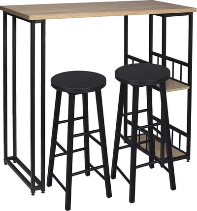 Monkey's Bartafel - Keukentafel - Bartafel Met Barkrukken - Hoge Tafel - Inclusief 2 Krukken - 2 Legvakken - Vintage - Metalen Frame - Bruin - Zwart - 120 x 40 x 105 cm