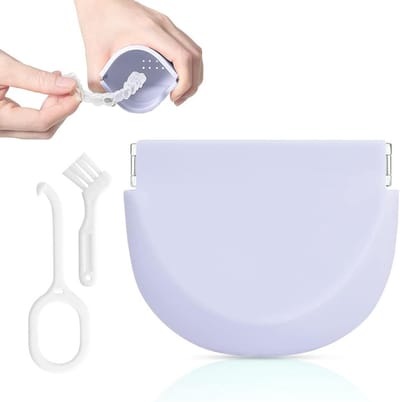 Orthodontische houders met luchtinlaten, voedselveilige silicone, extractiehaakjes en reinigingsborstel in paars - ideaal voor beugeldragers en mondhygiëne