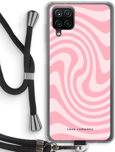 Case Company® - Hoesje met koord geschikt voor Samsung Galaxy A12 hoesje met Koord - Swirl Roos - Telefoonhoesje met Zwart Koord - Bescherming aan alle Kanten en Over de Schermrand