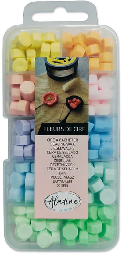 Aladine zegelwas set pastelkleuren - creatieve wax stempels 10 kleuren.