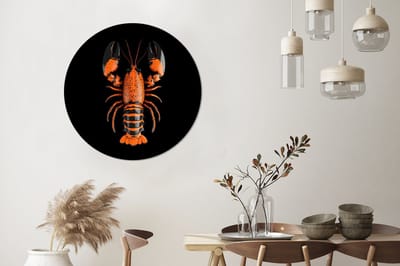 WallCircle - Wandcirkel - Muurcirkel - Kreeft - Oranje - Zwart - Modern - Aluminium - Dibond - 90x90 cm - Binnen en Buiten