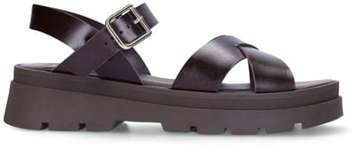 Manfield - Dames - Bruine leren sandalen - Maat 37