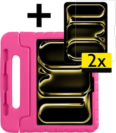 Hoes - Geschikt voor Apple iPad Pro (2024/2025) - 11 inch - Met 2x Screenprotector - Kinderhoes Shockproof Bumper - Kidsproof Case - Tablet Hoesje - Kinder Cover - Roze