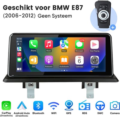 Junsun android autoradio met Bluetooth Geschikt voor BMW 1er E81 E82 E87 E88 2006-2012 - Draadloze CarPlay & Andriod Auto - Idrive - GPS-Navigatiesysteem - 10,26-inch Touchscreen - Stuurwielbediening - WiFi - USB - RDS