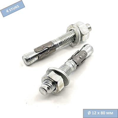 UFAST doorsteekanker met clip - M12 x 80 mm - Moer + sluitring - Verzinkt - 4 stuks