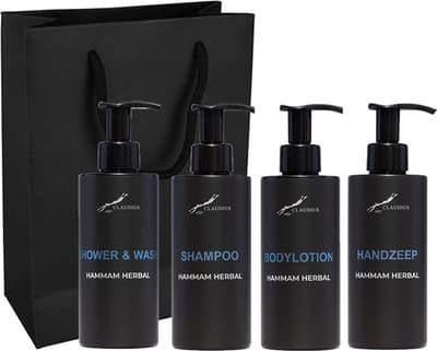 Compleet pakket Hammam Herbal - Shower & Wash + Shampoo + Bodylotion + Handzeep - 300 ml per fles - complete set van 4 stuks - met luxe gift tas - cadeau - giftset voor hem en haar