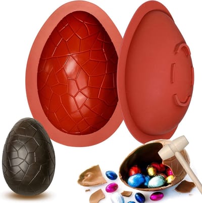 Easter Egg Silicone Mold voor Chocolade en Snoep - 3D Dinosaur Eieren Bakvormen met Hamer voor Pasen Decoraties en Taarten - 2 Stuks