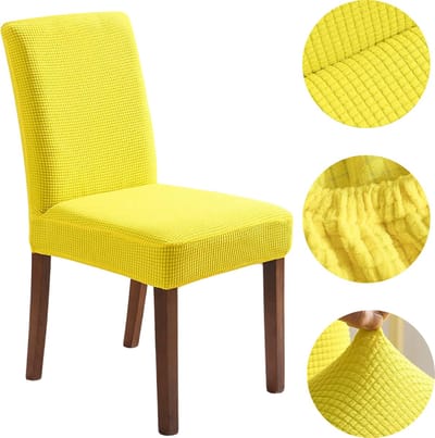 Winkrs® - Stoelhoes voor Eetkamerstoelen of Lage bureaustoel - Geel Blokjes - Stoelhoezen voor meubilair