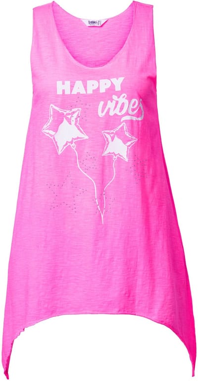 Angel of Style - Dames - Top A-lijn opschrift glittersteentjes - Neon bes - Maat 48