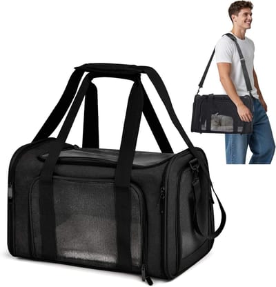 Draagbare Dieren Tassen - Reismand - Dieren Vervoeren - Ventilatie en Comfort - 46x28x28cm - Zwart