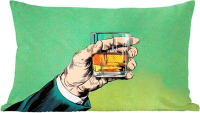 Sierkussens - Kussentjes Woonkamer - 60x40 cm - Whisky - Glas - Hand - Groen