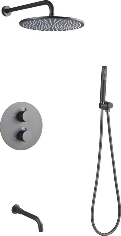 Mawialux thermostatische inbouw regendoucheset - Baduitloop - Rond - Yuma Gunmetal Grey