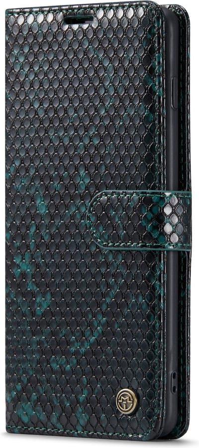 Casemania Hoesje Geschikt voor Samsung Galaxy S10 Plus - Groen - Luxe Wallet Bookcase met Pasjeshouder en Standaard - Kunstleer Portemonnee Telefoonhoesje met Slangenstructuur