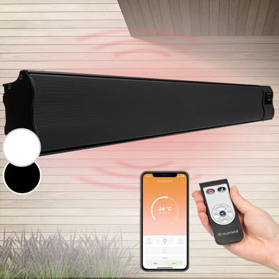 Klarstein straalkachel, elektrische terras- & tuinverwarming, infraroodverwarming met WiFi-app bediening, timer, LED-display infraroodverwarming, CO2-vrije, energiezuinige verwarming, 3000W - Thermostaat Afstandsbediening