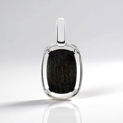 Cavill - Vintage Zilveren Hanger 925 Sterling - 0 85 ct Veeneik Moeraseik Steen - Elegante Cabochon Prong 22x11 mm