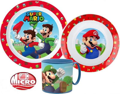 Super Mario Ontbijtset 3-delig – Bord, Beker & Kom – BPA-vrij Kinderservies – Cadeau Jongen 3-6 Jaar – Verjaardagscadeau – Lunchsetje Super Mario