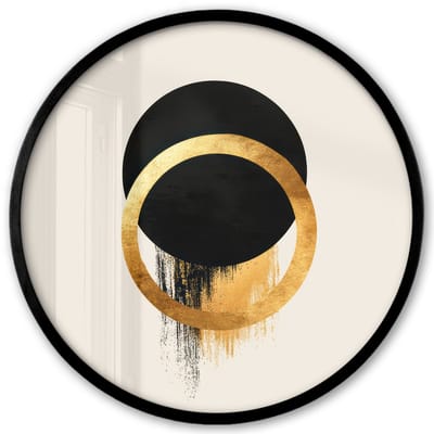 Poster in lijst Rond - Fotolijst 40x40 cm - Posters - Abstract ontwerp - Zwarte cirkel - Verfvlekken - Ronde posterlijst zwart - Decoratie - Wanddecoratie woonkamer - Muurdecoratie slaapkamer