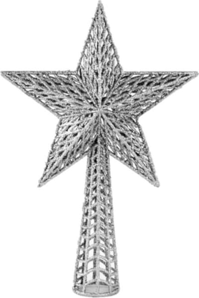 Gerimport Kerst piek - ster vorm - zilver - 27 cm - kunststof - kerstboompiek - kerstversiering