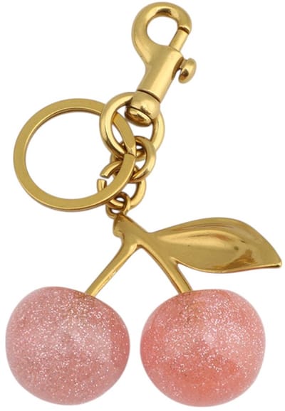 Tashanger / Sleutelhanger - Kers 'Cherry' Roze/Goud | 11,6 x 6,5 cm | Resin/Staal