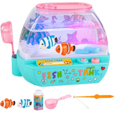 Aquarium Artificiel Créatif Jouet Aquarium Artificiel Dessin Animé Mignon Mini Aquarium Simulation Électrique Amusant Éclairage LED Aquarium Maison bleu