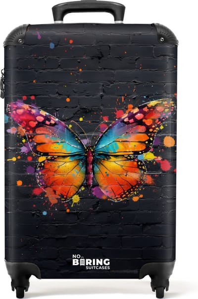 NoBoringSuitcases.com® - Handbagage koffer lichtgewicht - Reiskoffer trolley - Graffiti vlinder met felle kleuren - Rolkoffer met wieltjes - Past binnen 55x40x20 en 55x35x25