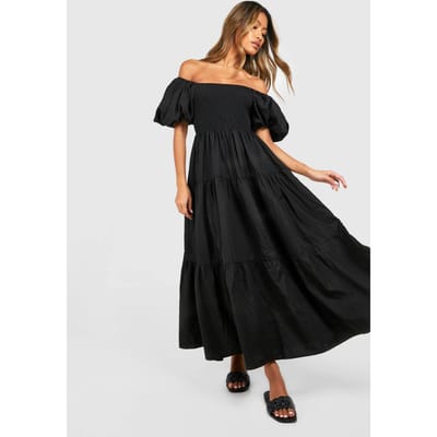 boohoo Dames Gelaagde Gerimpelde Midaxi Smockjurk | Zwart | Maat: 38
