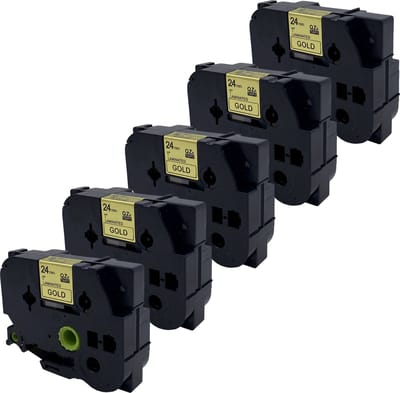 DULA Brother Compatible label tape- Tze-851 - 5 cassettes - Brother P-Touch - Zwart op goud - 24mm x 8m