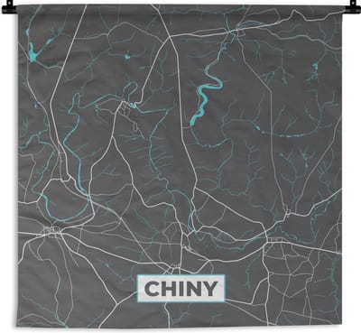 Wandkleed - Wanddoek - Plattegrond – Chiny – Blauw – Stadskaart - Kaart - 180x180 cm - Wandtapijt