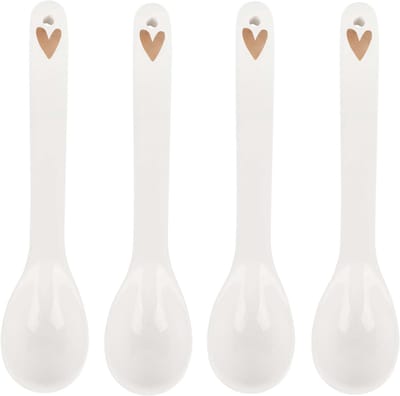 Zusss Set Van 4 Lepeltjes Hartje Wit/Goud Aardewerk Wit/Goud