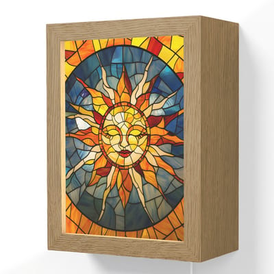 Wandlamp 15x20 cm - Oplaadbaar - Mozaïek - Zon - Geel - Cirkel - Wandlampen binnen woonkamer - Slaapkamer lamp met kabel - Decoratieve nachtlamp - Vloerlamp snoer