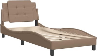 Bedframe met hoofdbord - Eenpersoonsbed - Slaapkamer meubilair - Duurzaam kunstleer - 90x200 cm - Cappuccino