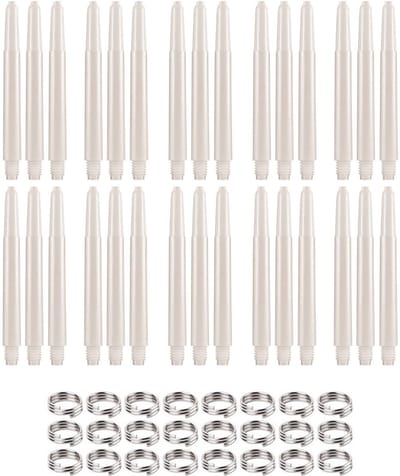 Dragon Darts Dart Shafts - 10 Sets (30 stuks) - Medium - Plus 8 Sets (24 stuks) Veerringetjes - Stevige en Duurzame Dart Shafts - Wit
