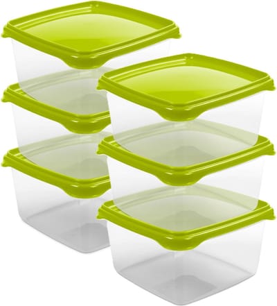 Hega Hogar Vershoudbakjes - set 6x stuks - 1.3 liter - transparant/groen - L16 x B16 x H11 cm - Mealprep - Maaltijden bewaren