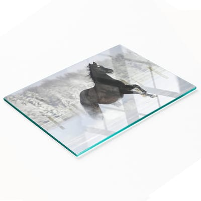 Decoratieve glazen snijplank met sneeuwpaardmotief, 80x52 cm
