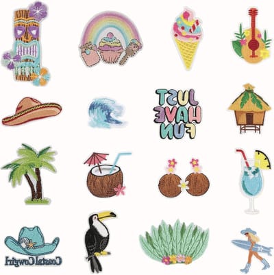 Inovra Plus - Zomerpatches om op te strijken - Hawaï borduurwerk - Decoratief thema - Kleding DIY Accessoires - 16 stuks